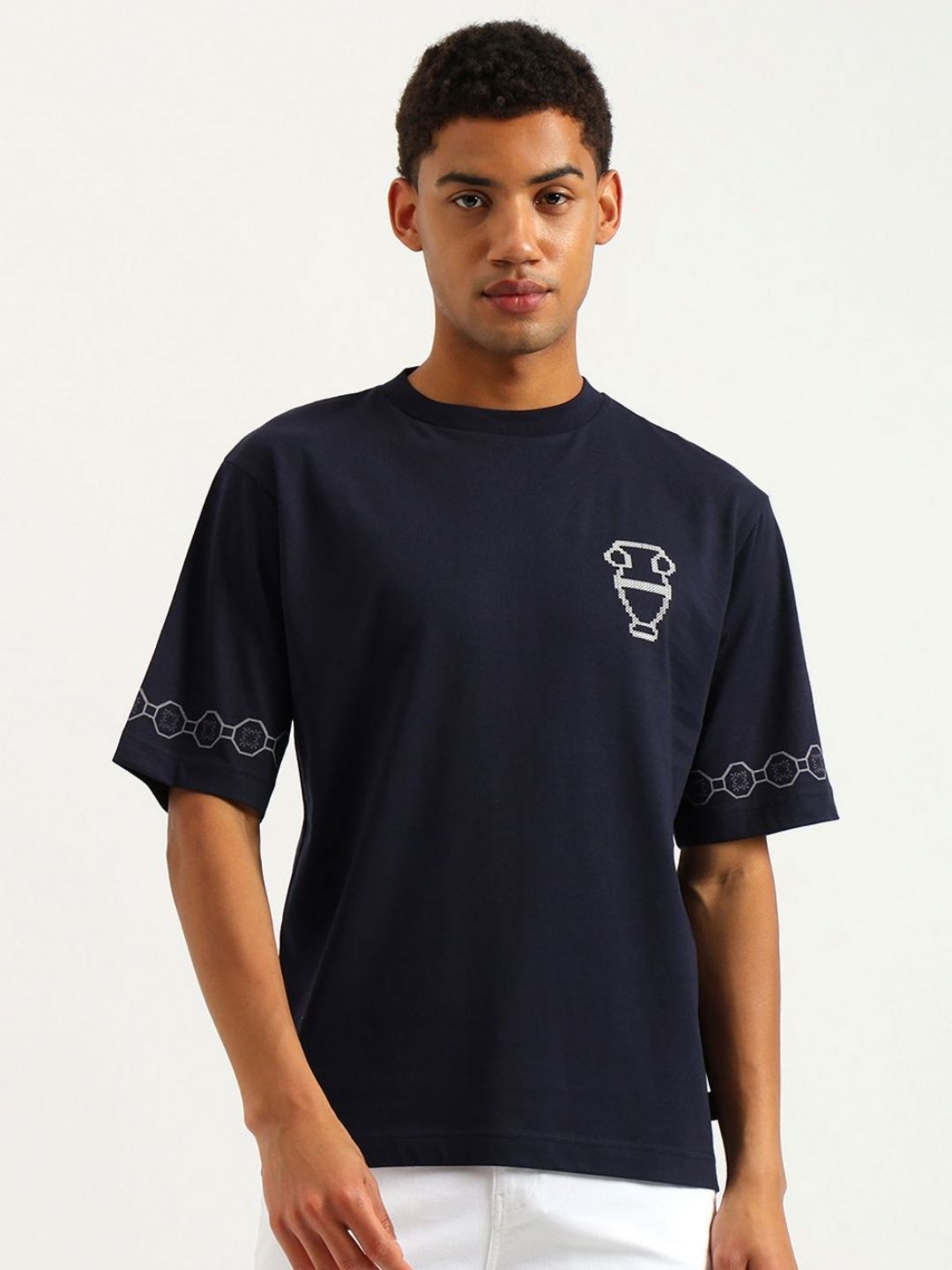 United Colors of Benetton Men Printed Drop-Shoulder Sleeves Pure Cotton T-shirt