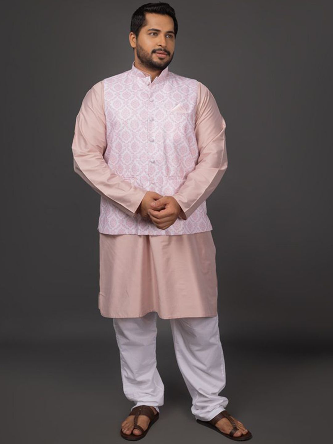 Sizeupp Men Woven Design Mandarin Collar Nehru Jacket