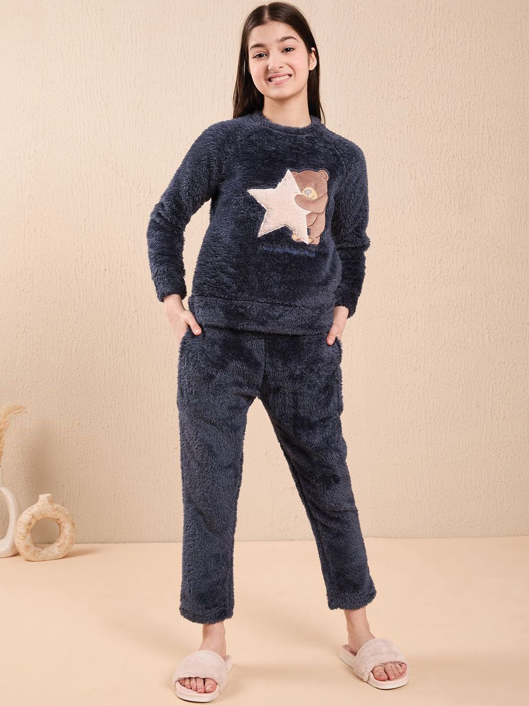Sweet Dreams Girls Printed Round Neck Night Suit