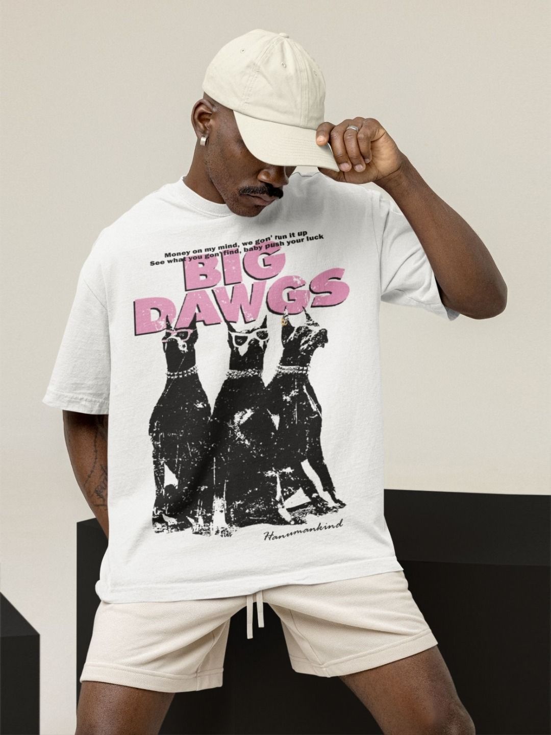 CAPTCHA Big Dawgs Hanumankind Men Printed Drop-shoulder Sleeves Cotton Oversized Tshirt