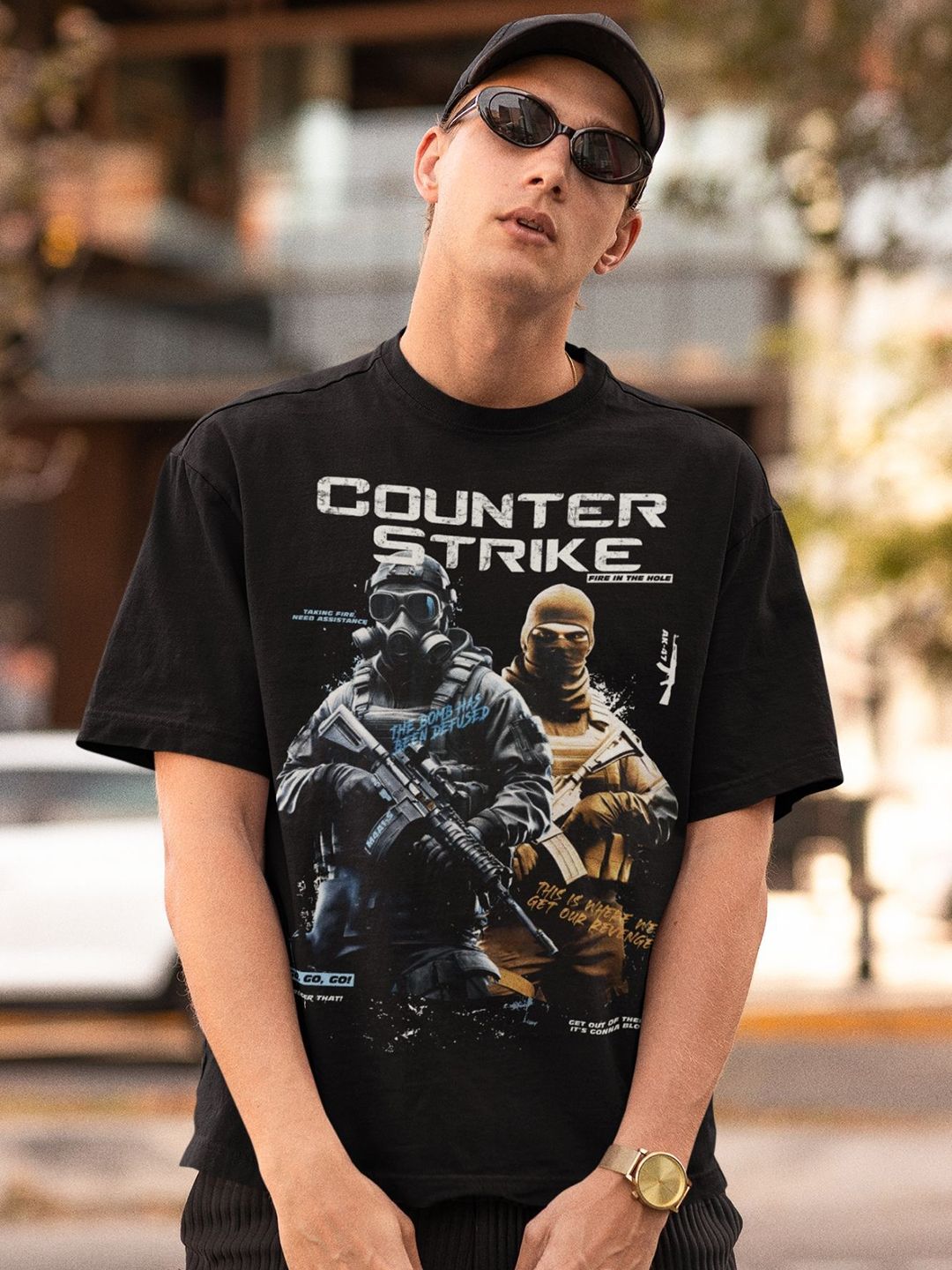 CAPTCHA Men Graphic Printed Drop-shoulder Pure Cotton Oversized T-shirt