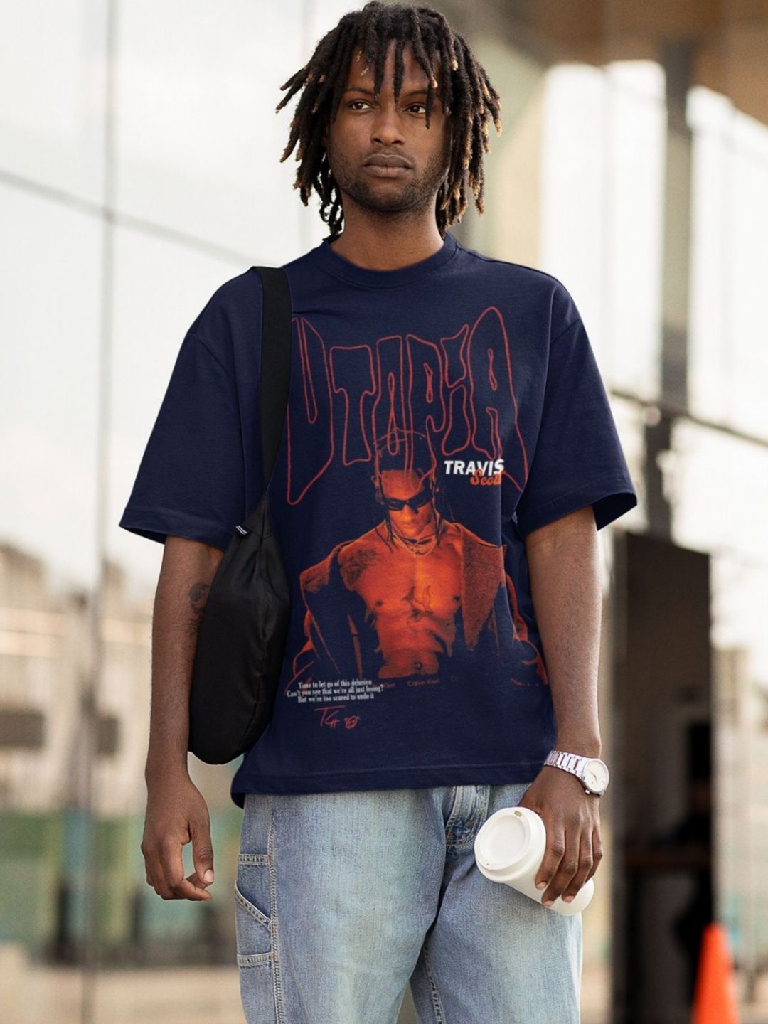 CAPTCHA Travis Scott Utopia Printed Drop-shoulder Pure Cotton Oversized T-shirt For Men