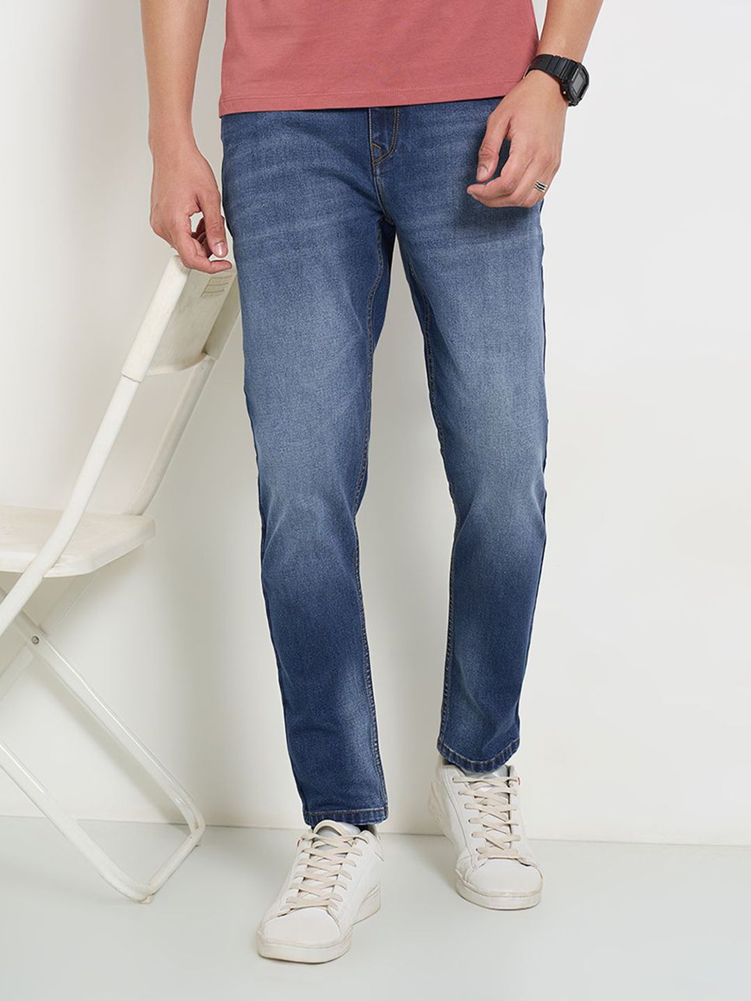 SF JEANS by Pantaloons Men Slim Fit Low Distress Light Fade Jeans