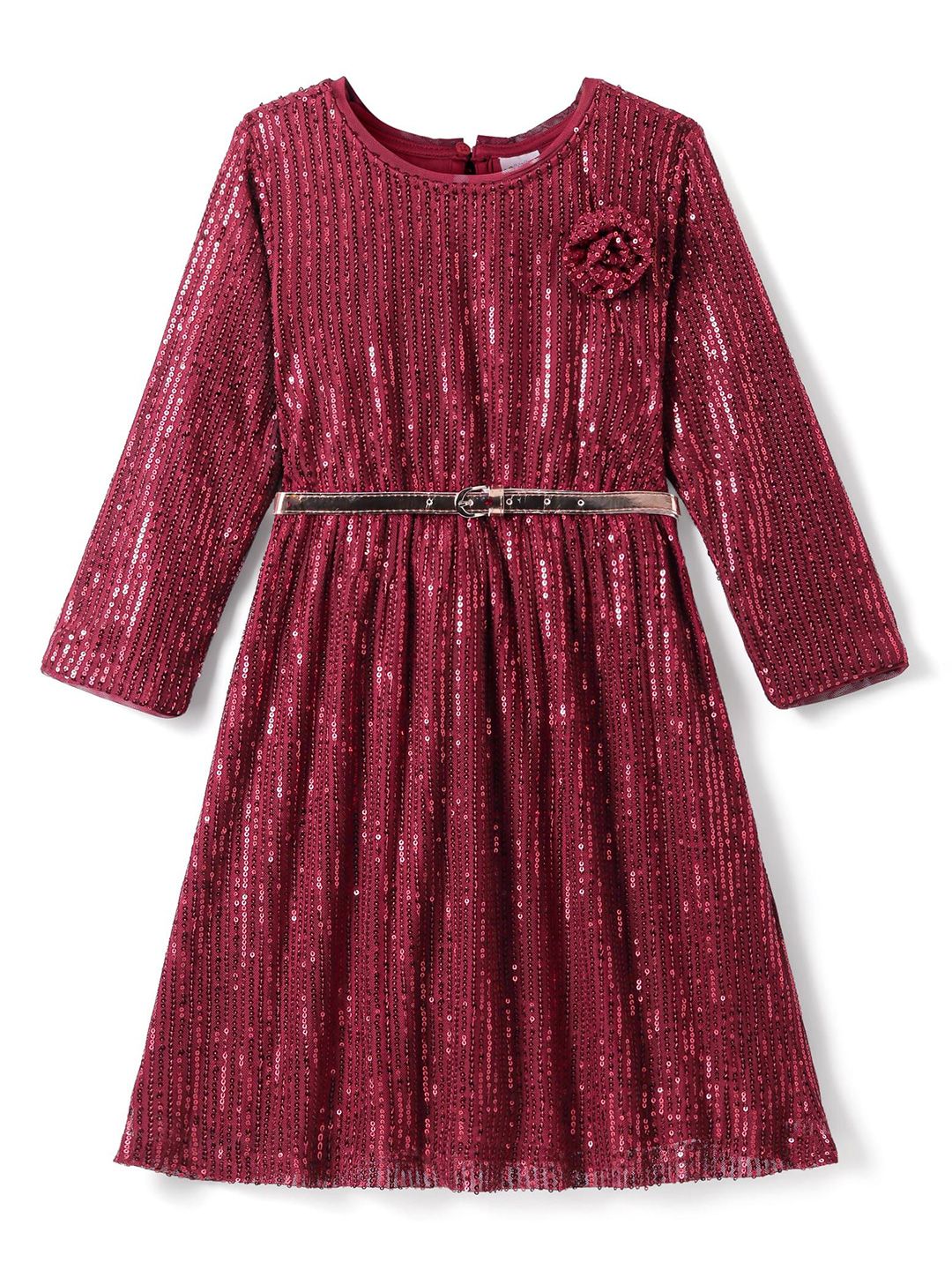 Hola Bonita Girl Sequined Belted Fit & Flare Dress