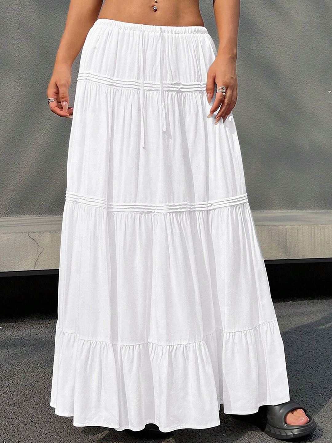 LERIYA FASHION Women Flared Maxi Tiered Skirt