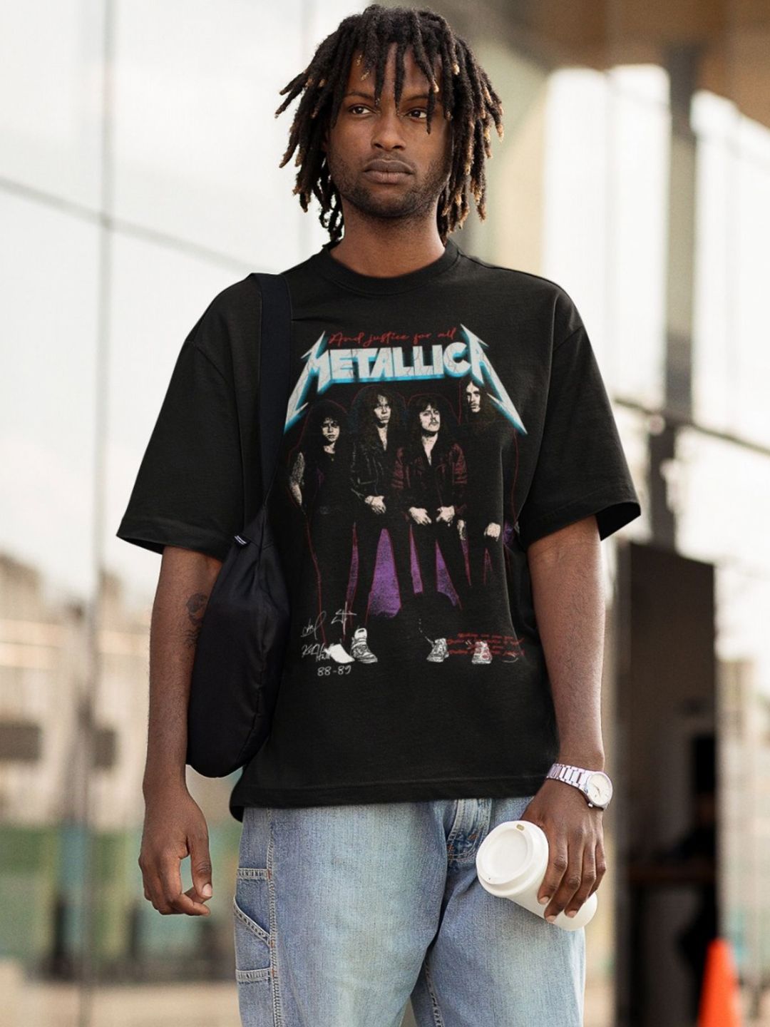 CAPTCHA Men Metallica Band Printed Drop-shoulder Pure Cotton Oversized Tshirt
