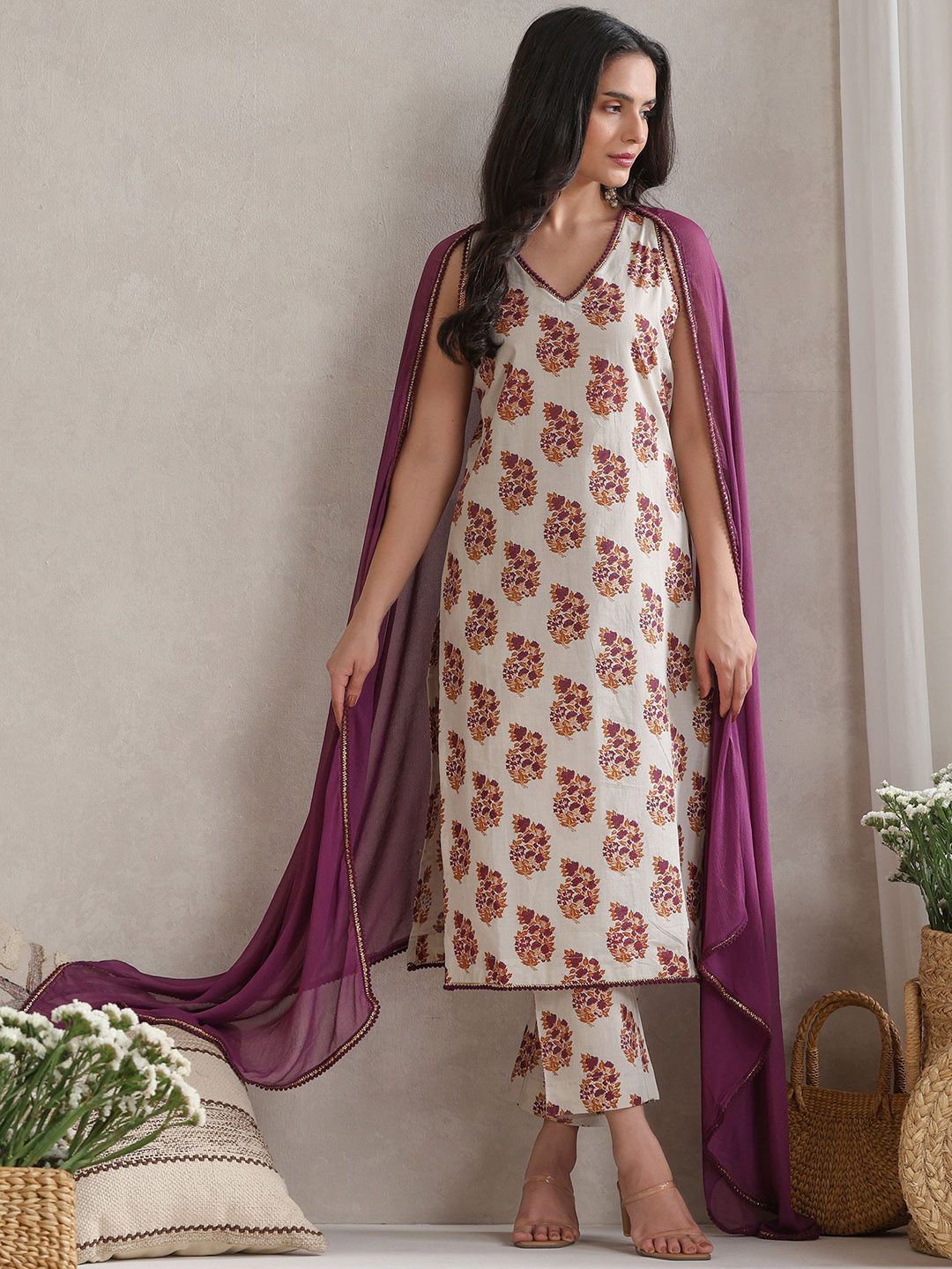 Khushal K Women Floral Printed Regular Pure Cotton Kurta with Palazzos & With Dupatta deal from myntra Khushal K Women Floral Printed Regular Pure Cotton Kurta with Palazzos & With Dupatta deal from myntra