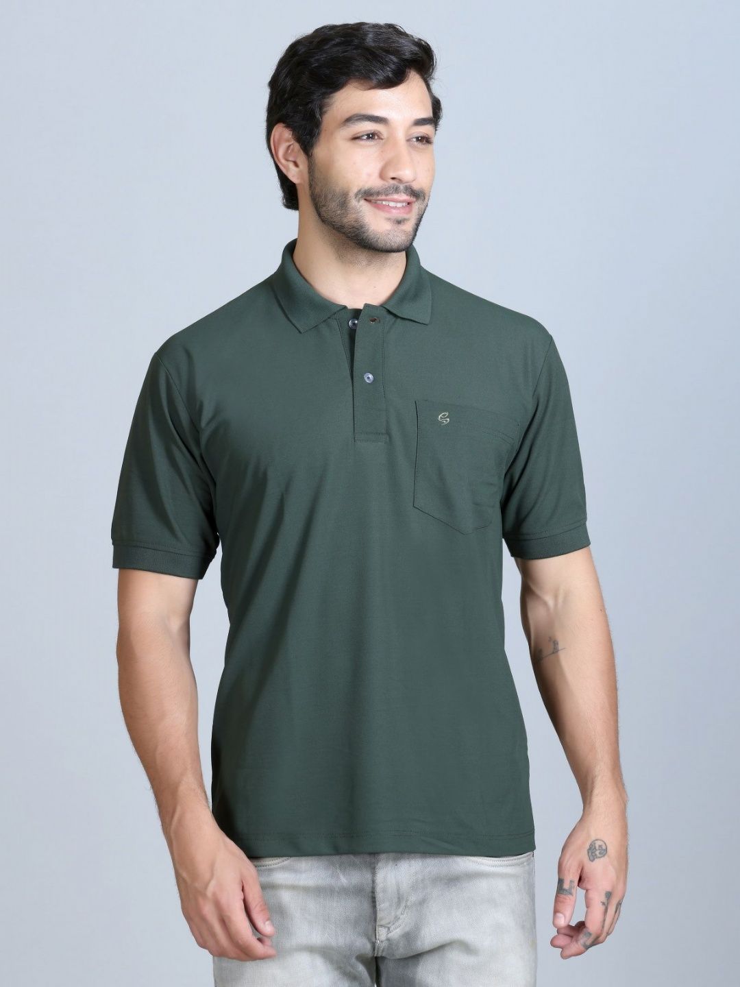 SANHOK Men Polo Collar Pure Cotton Regular Fit T-shirt