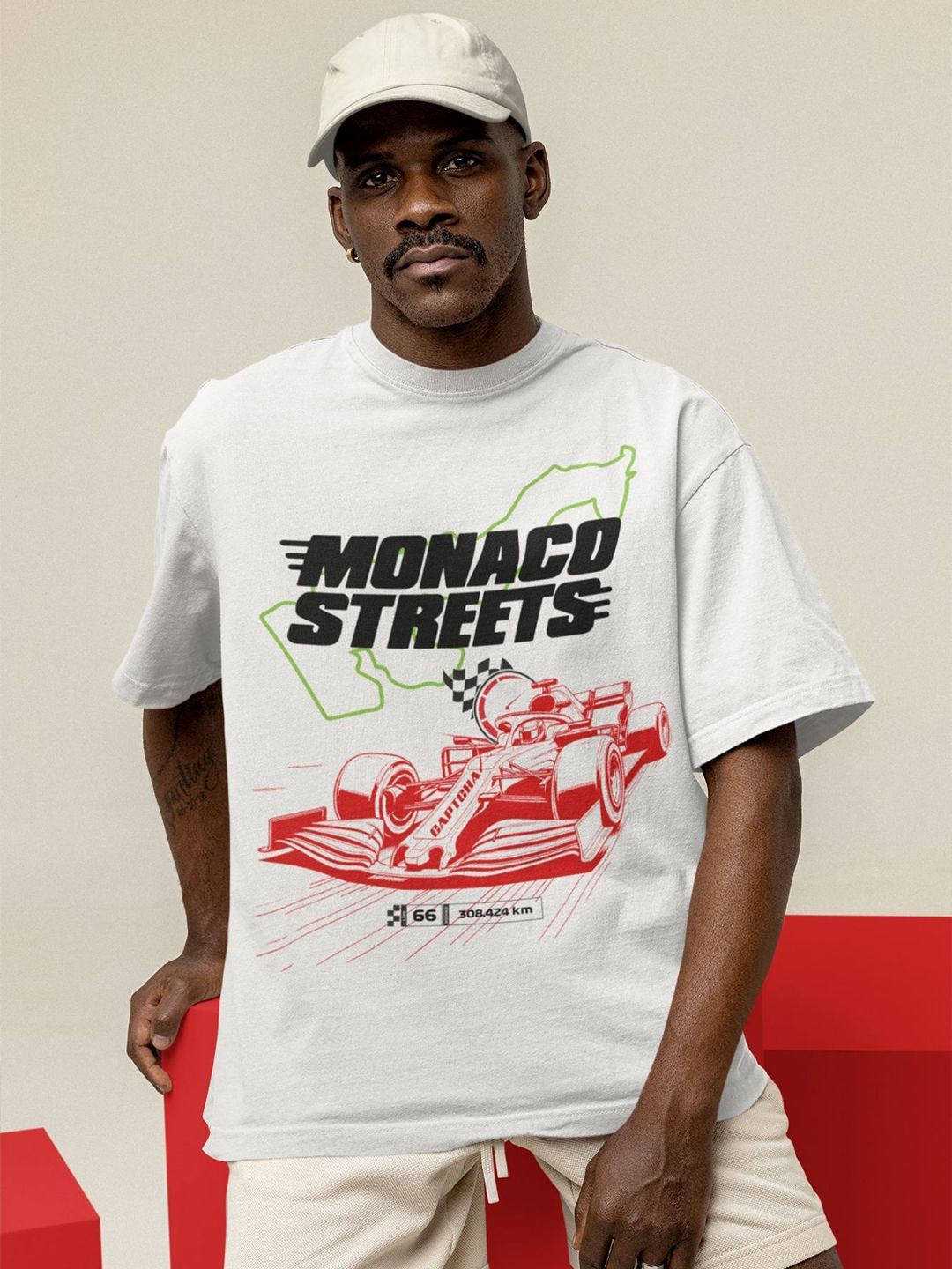 CAPTCHA Car race Men Printed Drop-shoulder Cotton Tshirt