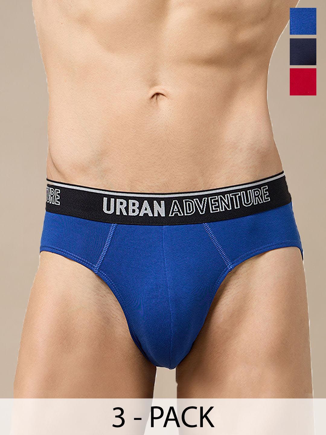 URBAN ADVENTURE Men Pack of 3 Anti-Bacterial Basic Briefs 3UAM-002(NAVY-RED-ROYAL)