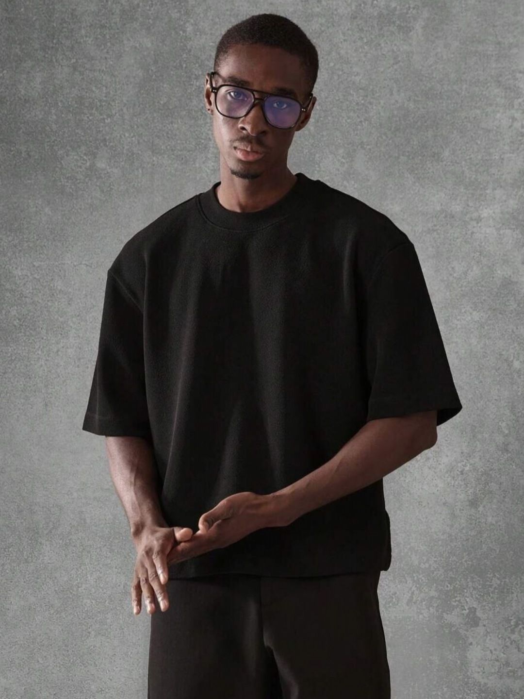 SMAN Men Solid Round Neck Cotton Oversized T-shirt