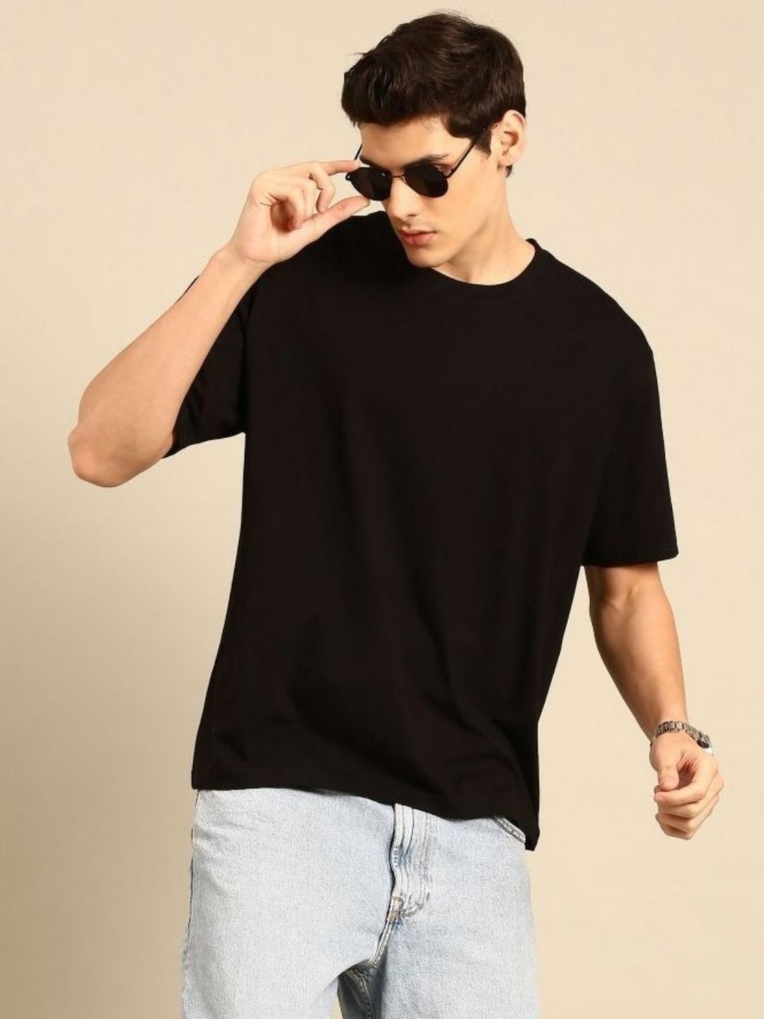 PockMAN Men Bio Finish Solid Round Neck Cotton Oversized T-shirt