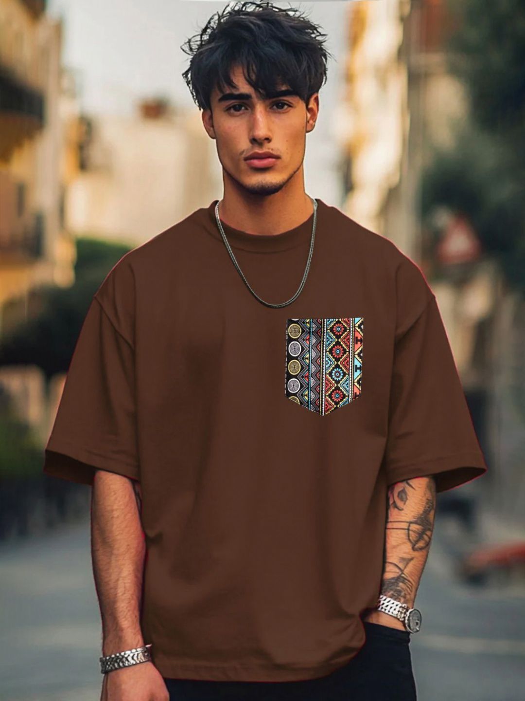 Moda Rapido Men Oversized Pocket Print Cotton T-shirt
