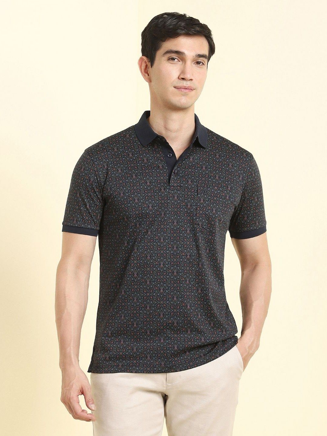 Allen Solly Men Floral Printed Polo Collar Cotton Slim Fit T-shirt
