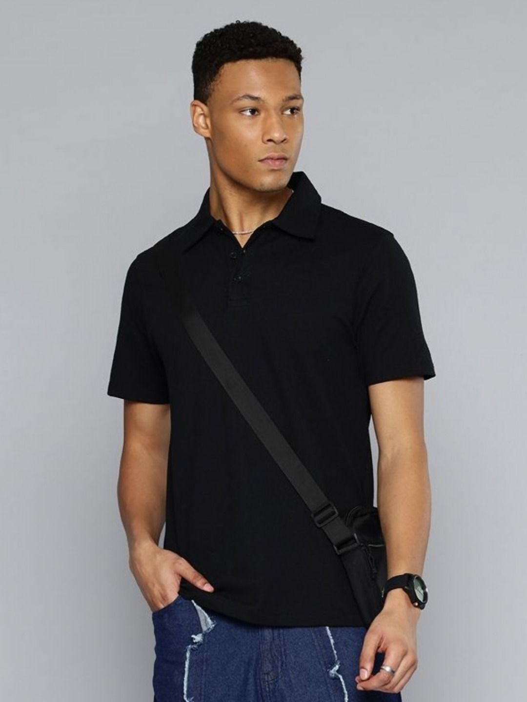 Moda Rapido Men Solid Polo Collar Cotton Relaxed Fit T-shirt