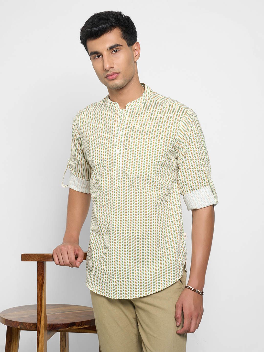 indus route by Pantaloons Men Printed Flared Sleeves Thread Work Kurta