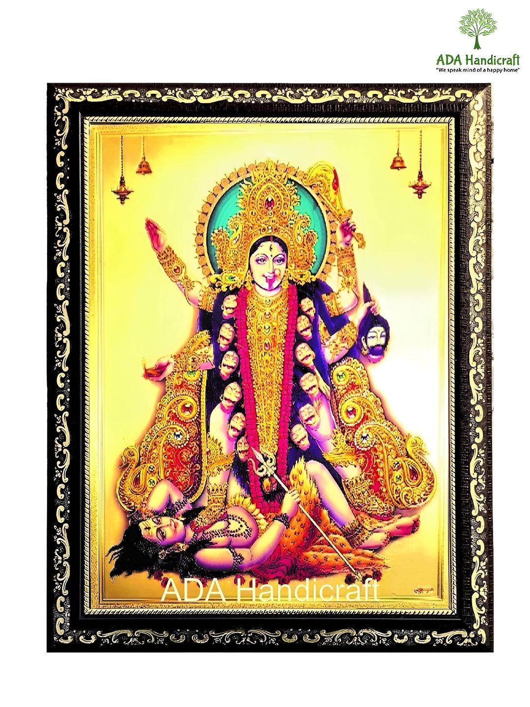 ADA Handicraft ADA Handicraft Black & Yellow Maa Maha Kali Religious Wooden Wall Art