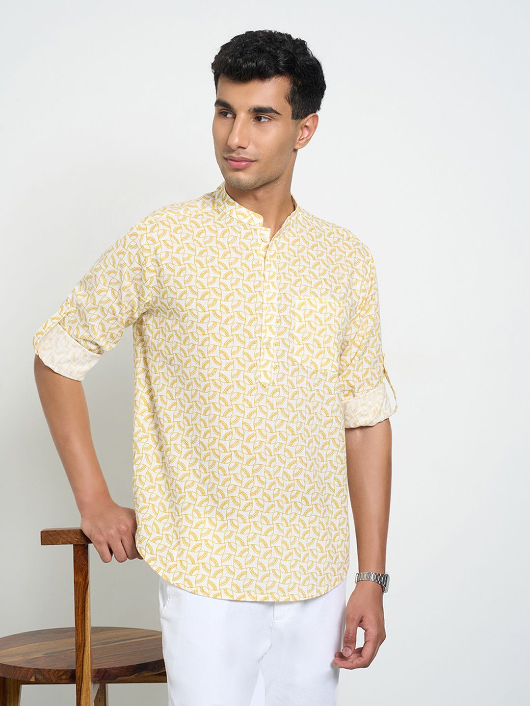 indus route by Pantaloons Men Geometric Printed Thread Work Kurta