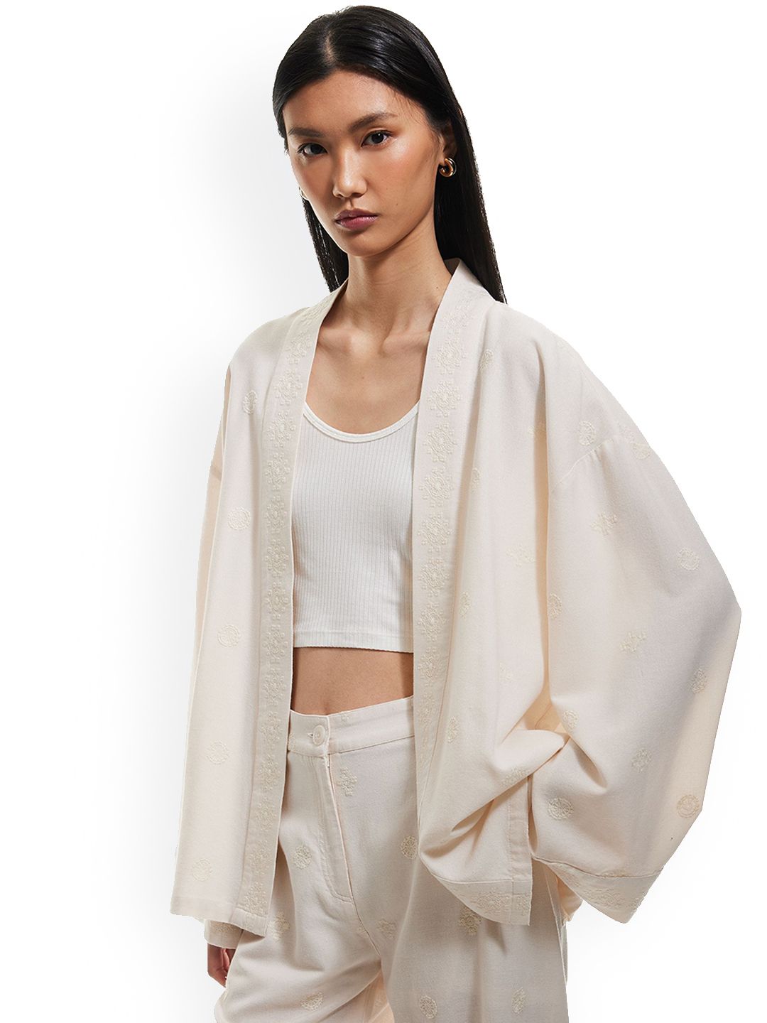 Koton Embroidered Open Front Shrug