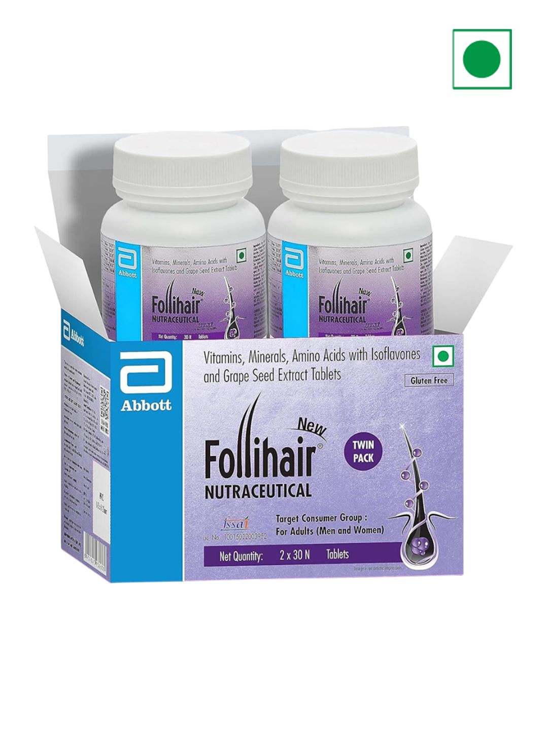Follihair Set Of 2 New A By Abbott Tablets For Nourish & Strengthen Hair - 30 Tablets Each