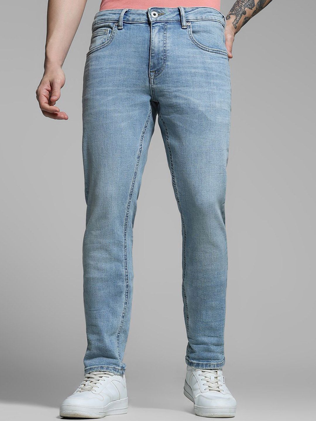 Jack & Jones Men Slim Fit Low-Rise Light Fade Cotton Stretchable Jeans