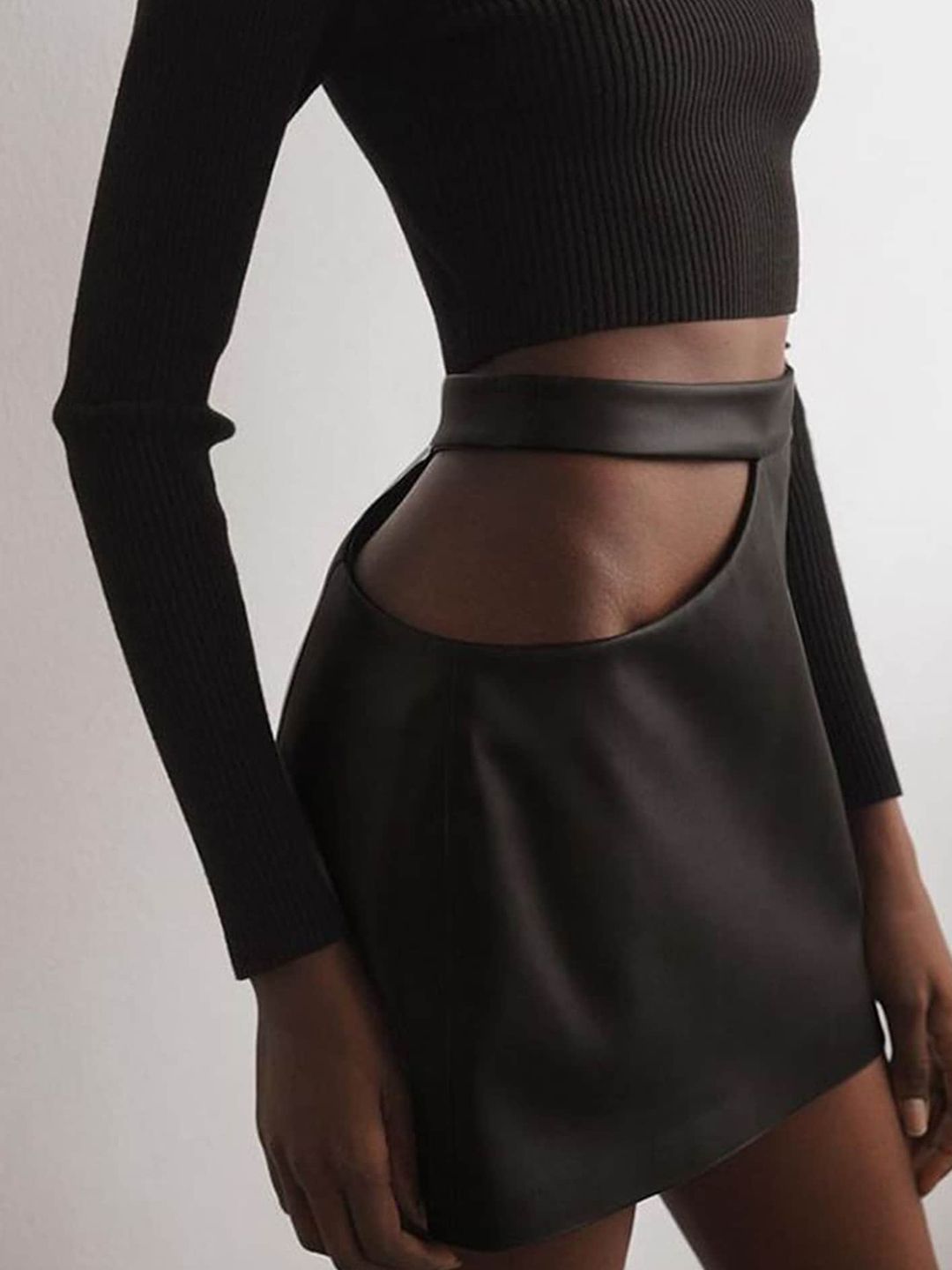 LULU & SKY PU Cut Out Detailed A-Line Mini Skirt