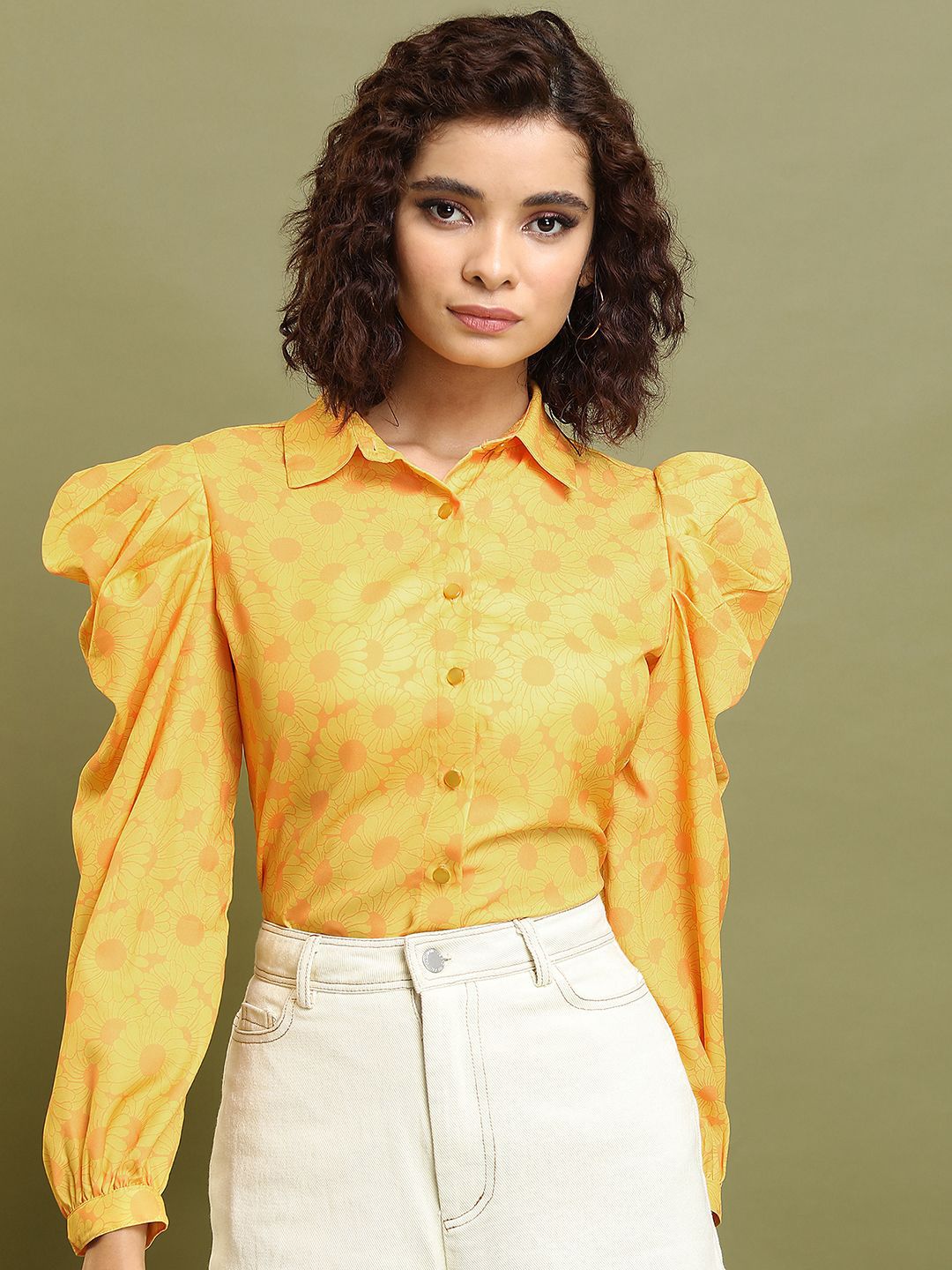 トップス Mamilyn Buy Tokyo Talkies Yellow Floral Printed Puff Sleeve Shirt Style
