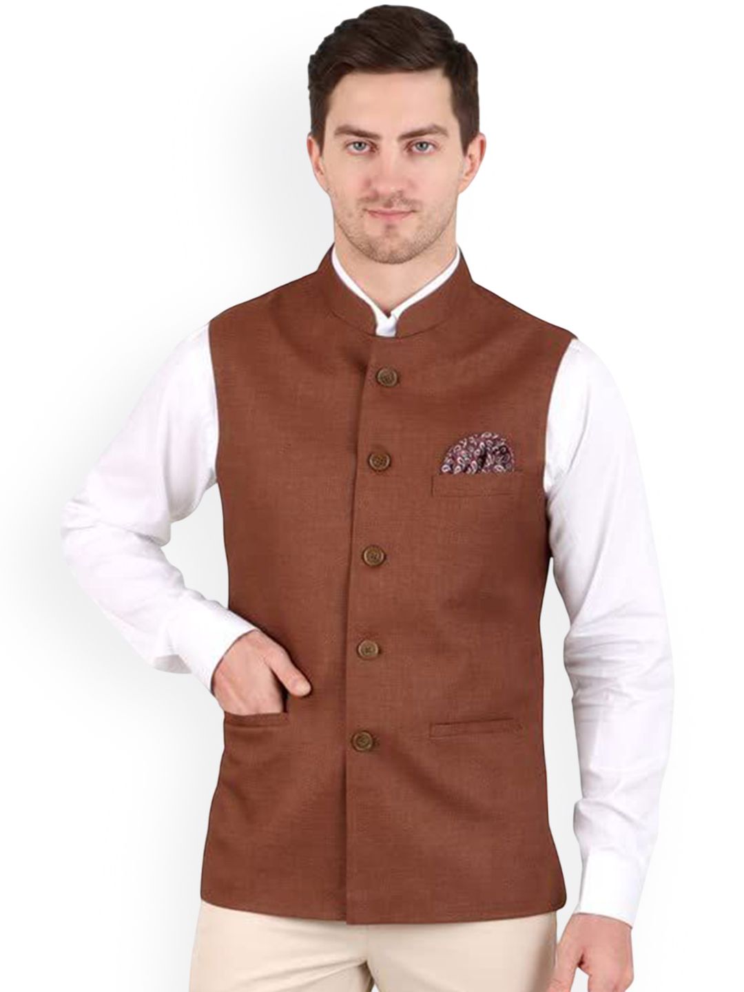 GRACYSHADE Mandarin Collar Jute Nehru Jacket