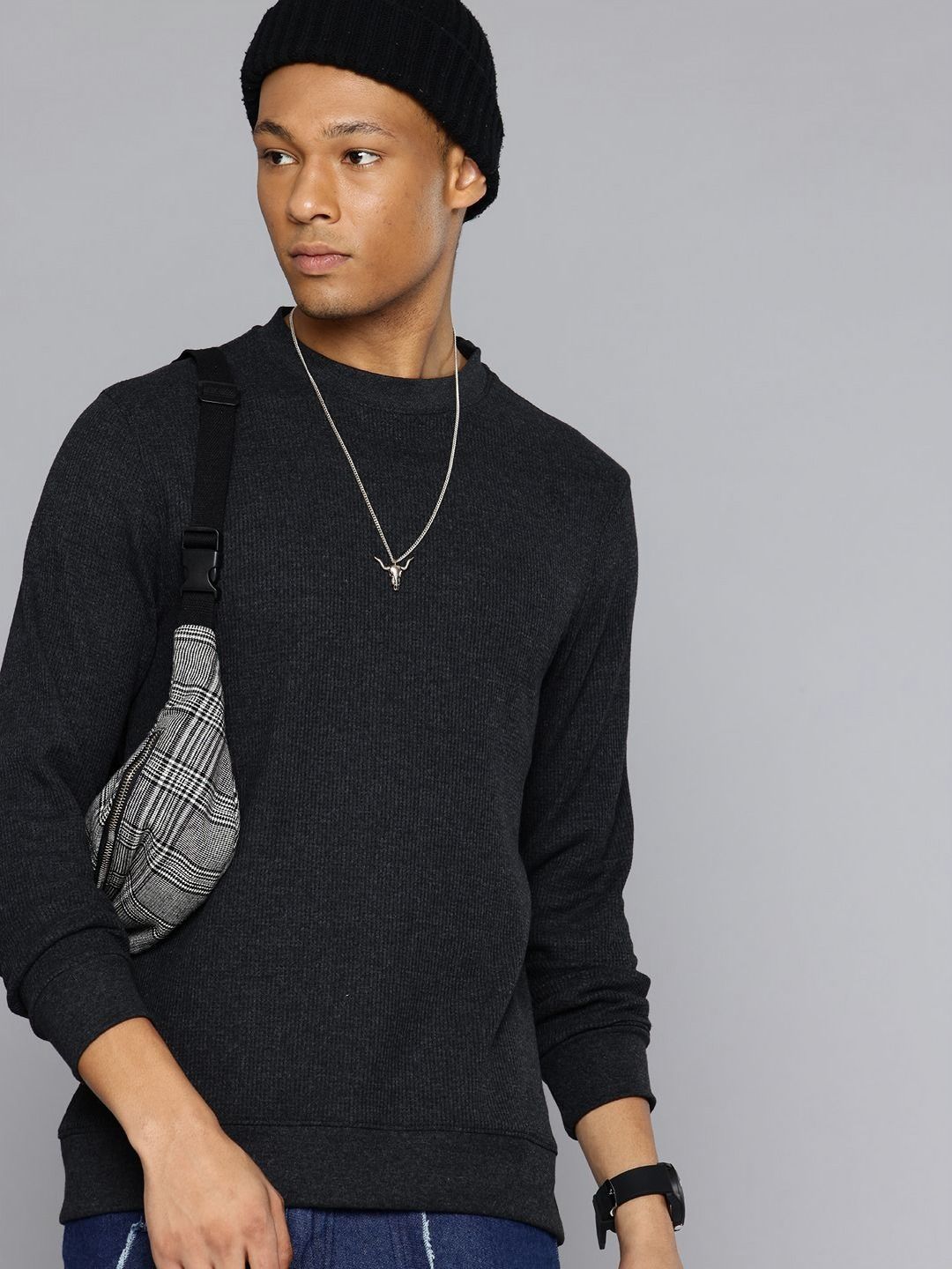 Moda Rapido Self Design Relaxed Fit Raw Edge Cotton T-shirt