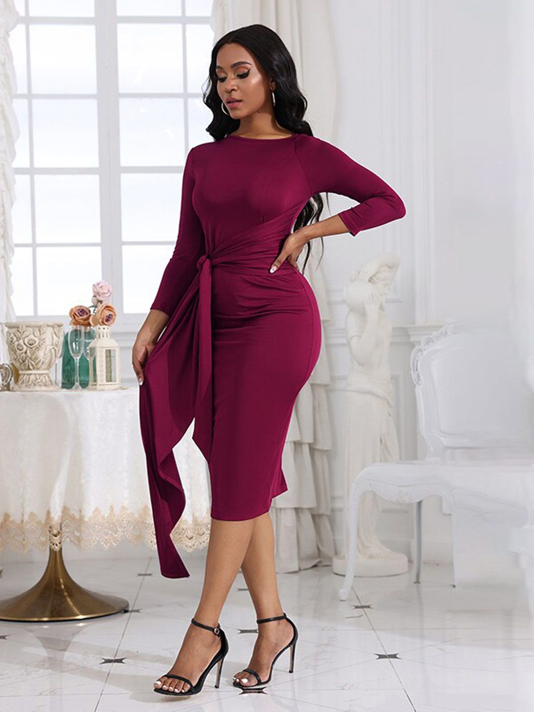 maroon bodycon dress long sleeve Stylecast Outfit Buy StyleCast Maroon Strapless Bodycon Maxi Dress Dresses For Women 26963068 while a centre cut crystals Pomander Place Black Brielle Size:2G