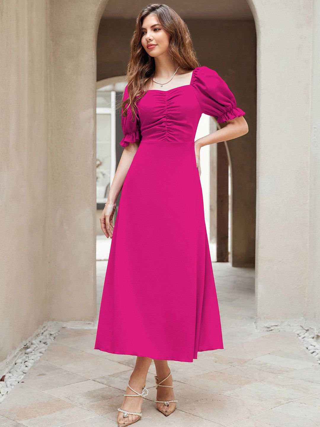 Sugathari Sugathari Women Puff Sleeve A-Line Midi Dress