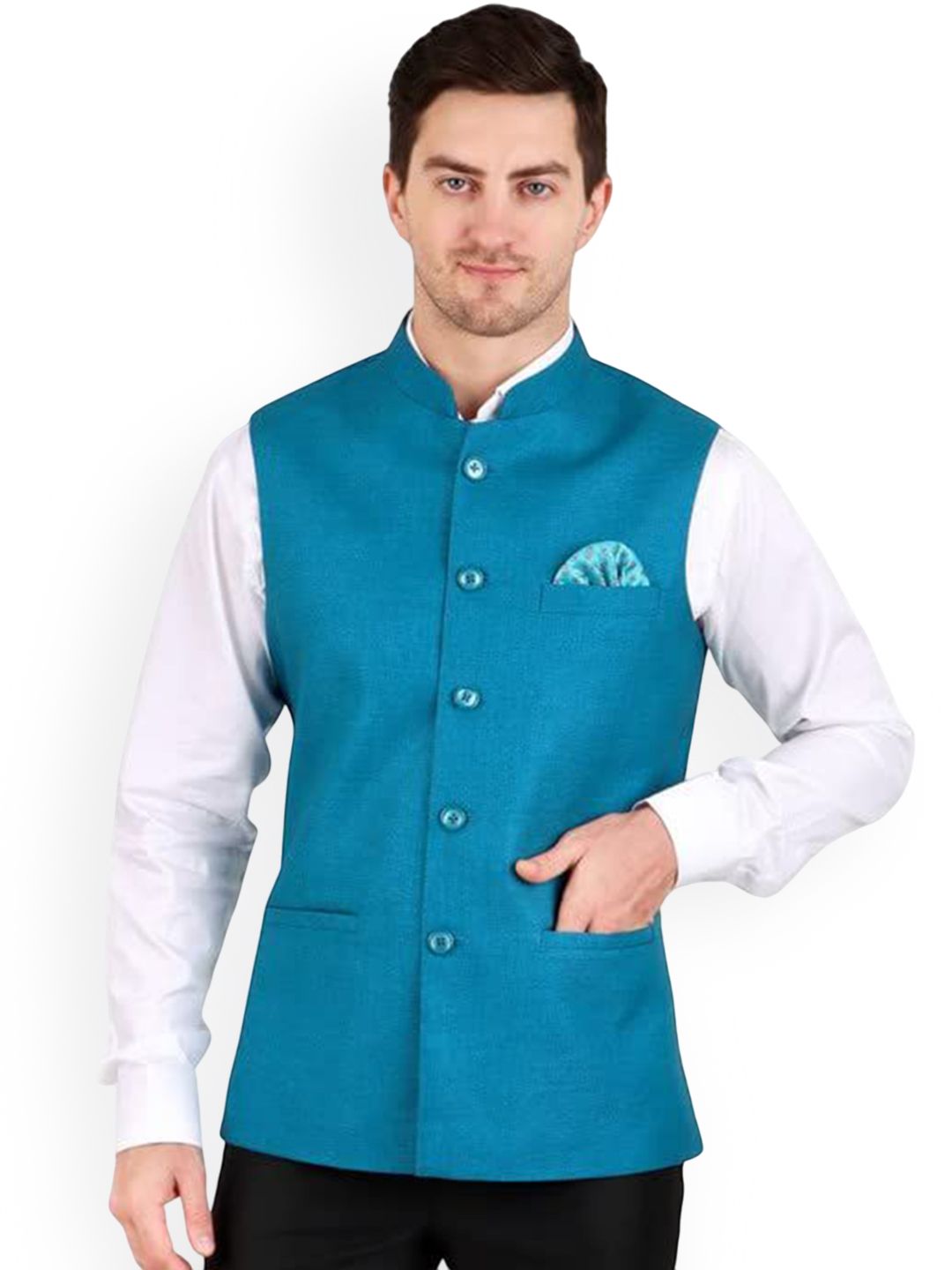 GRACYSHADE Mandarin Collar Jute Nehru Jacket