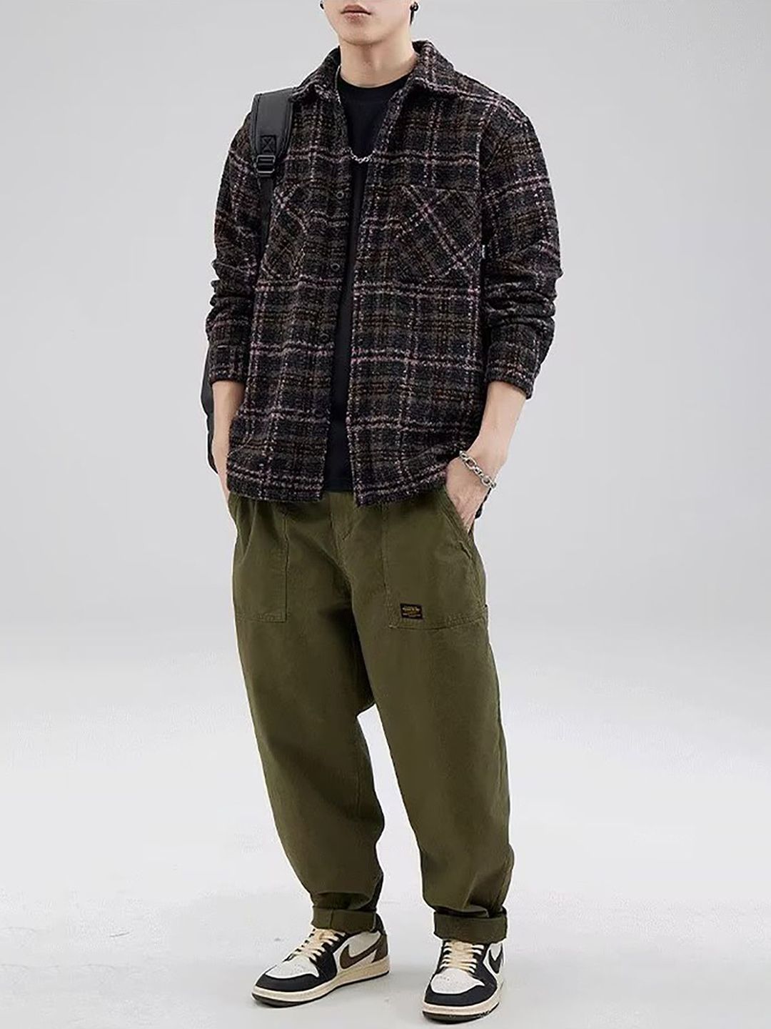 StyleCast x Revolte Men Spread Collar Checked Casual Tailored Jacket