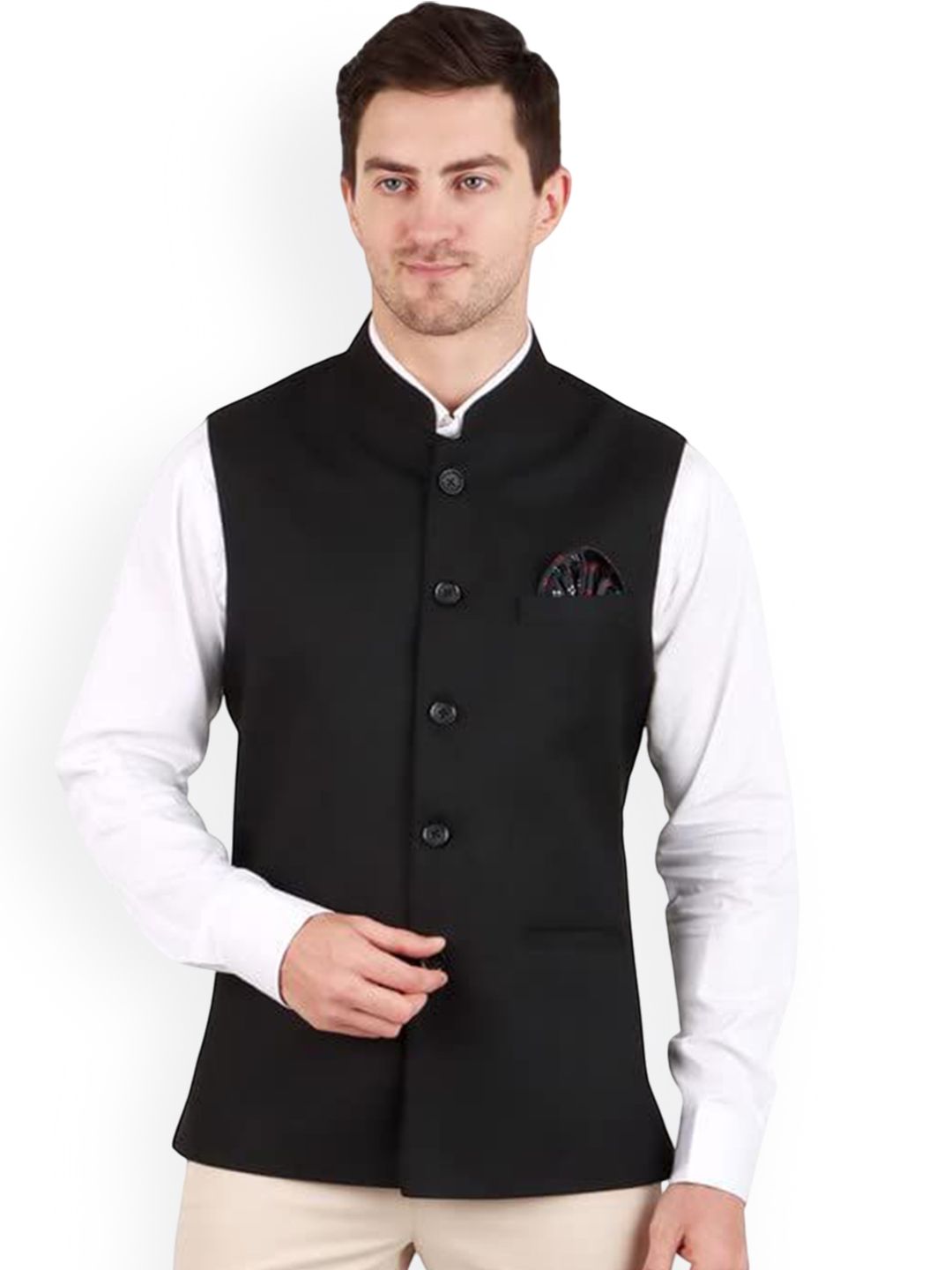 GRACYSHADE Mandarin Collar Jute Nehru Jacket