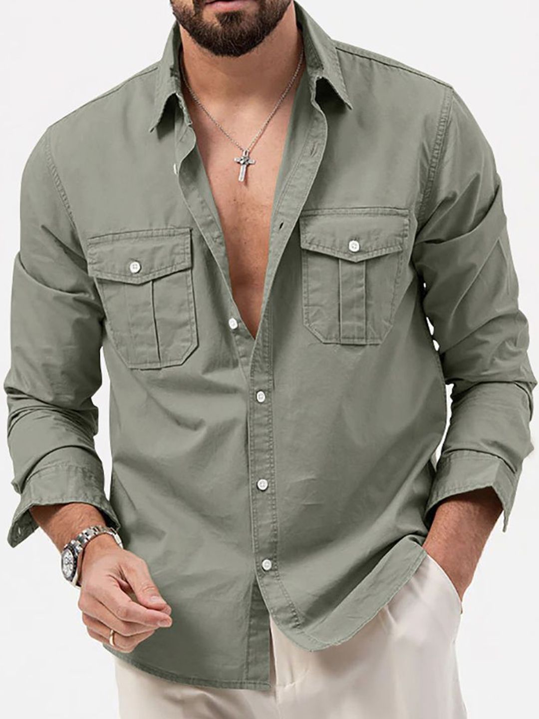 StyleCast x Revolte Men Cutaway Collar Solid Casual Shirt