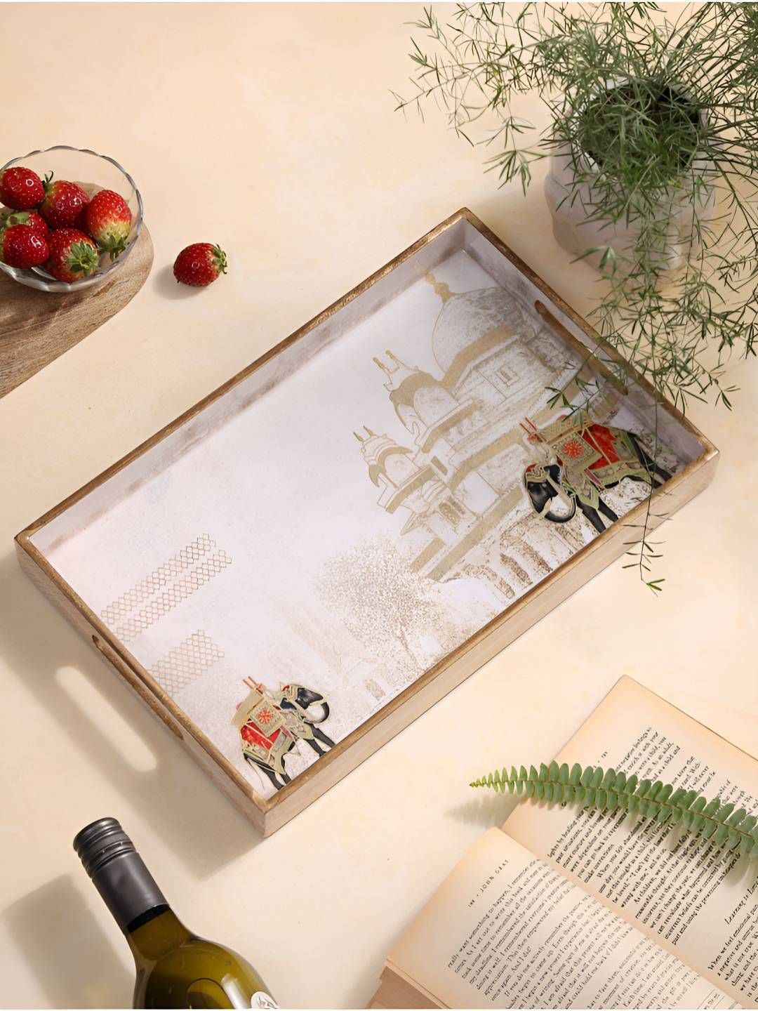DULI White And Red Printed Easy To Clean Serving Tray