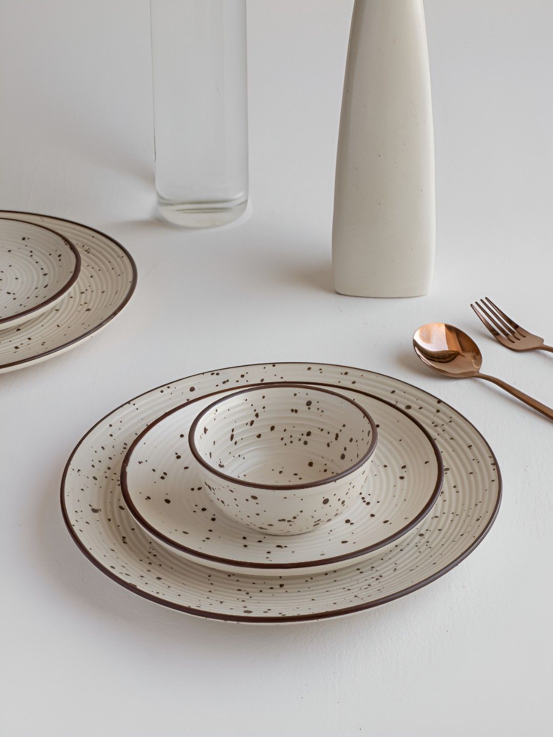 Claymistry Bone Ash-Free Off White Marble Ceramic Microwave Safe 3 Piece Dinner Set
