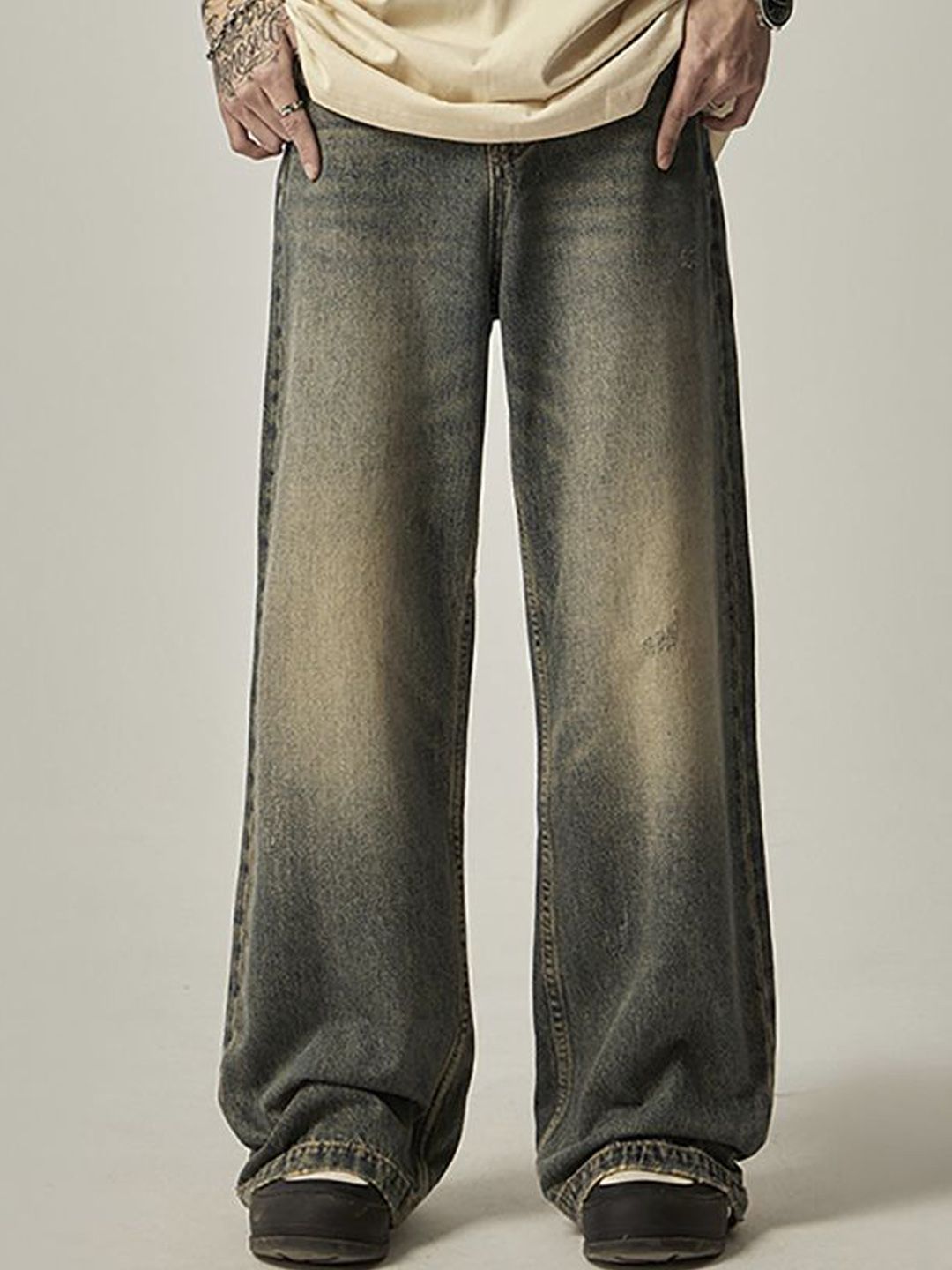 StyleCast x Revolte Men Wide Leg Medium Shade Jeans