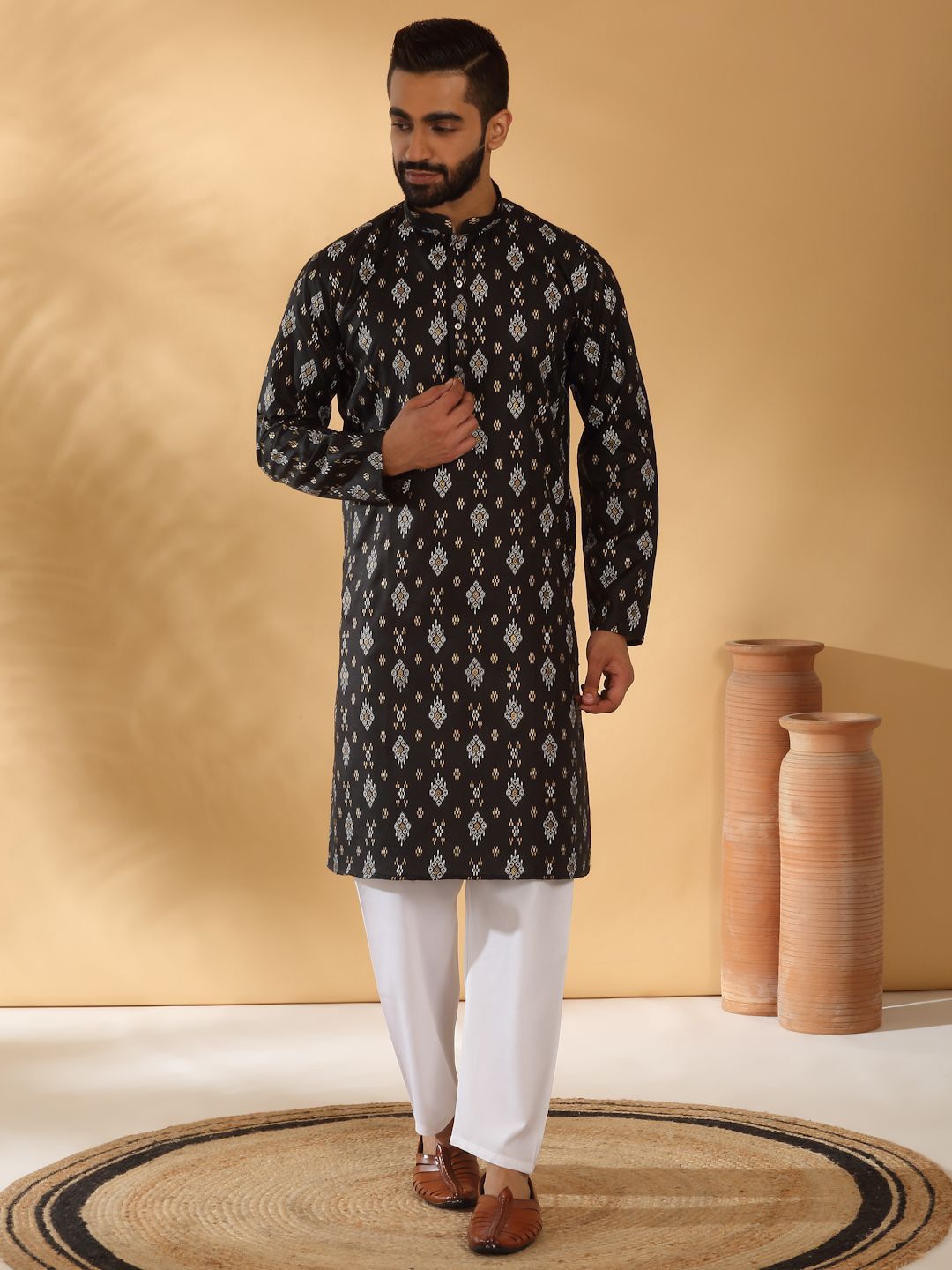KRAFT INDIA Men Geometric Printed Festive Straight Kurtas