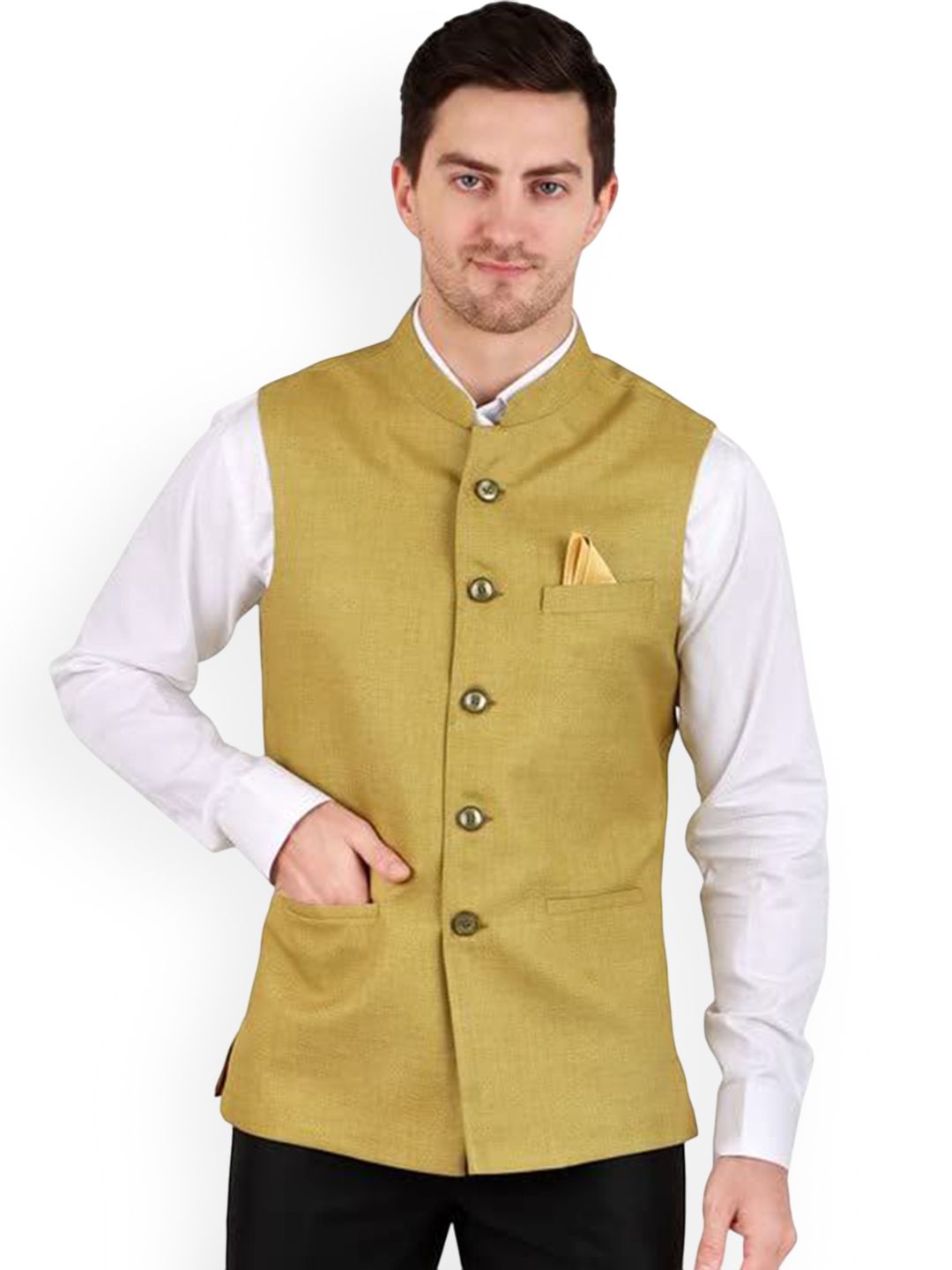 GRACYSHADE Mandarin Collar Jute Nehru Jacket