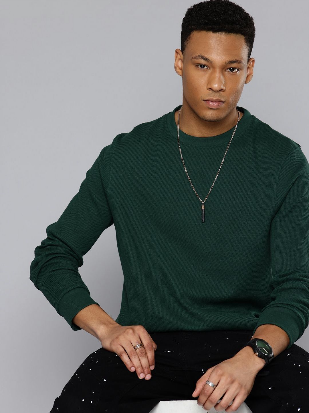 Moda Rapido Men Waffle Textured Cotton T-shirt