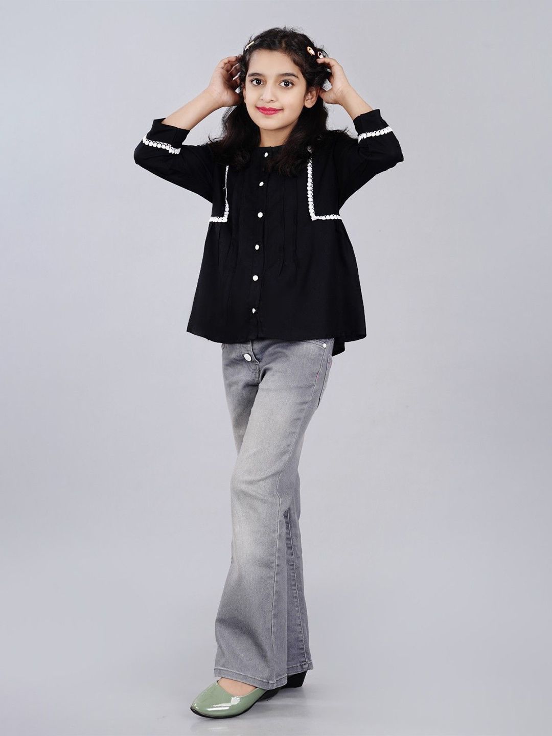 DMP FASHION Girl Solid Cotton Handloom Top