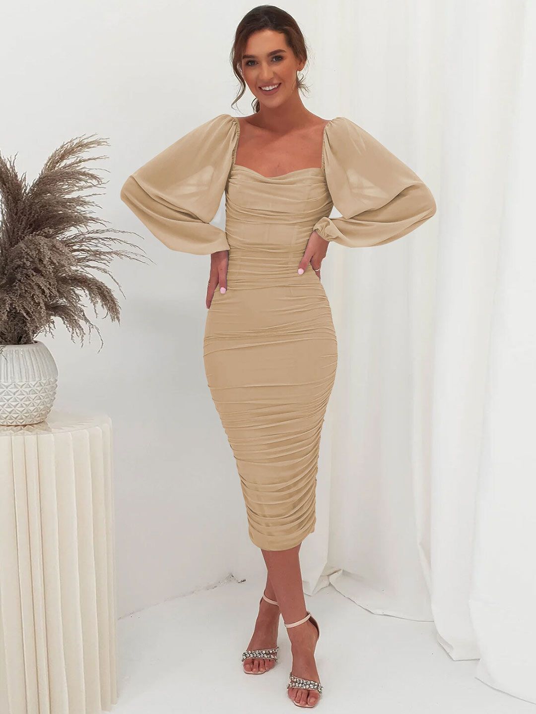 ruched bodycon dress with puff sleeves Buy StyleCast Beige Square Neck - Dresses for Women 25437866 Select Shoe Size:39.5 AW.Bridal Mermaid Halter Neckline womenexclusion Backless dress Low Iron If Needed