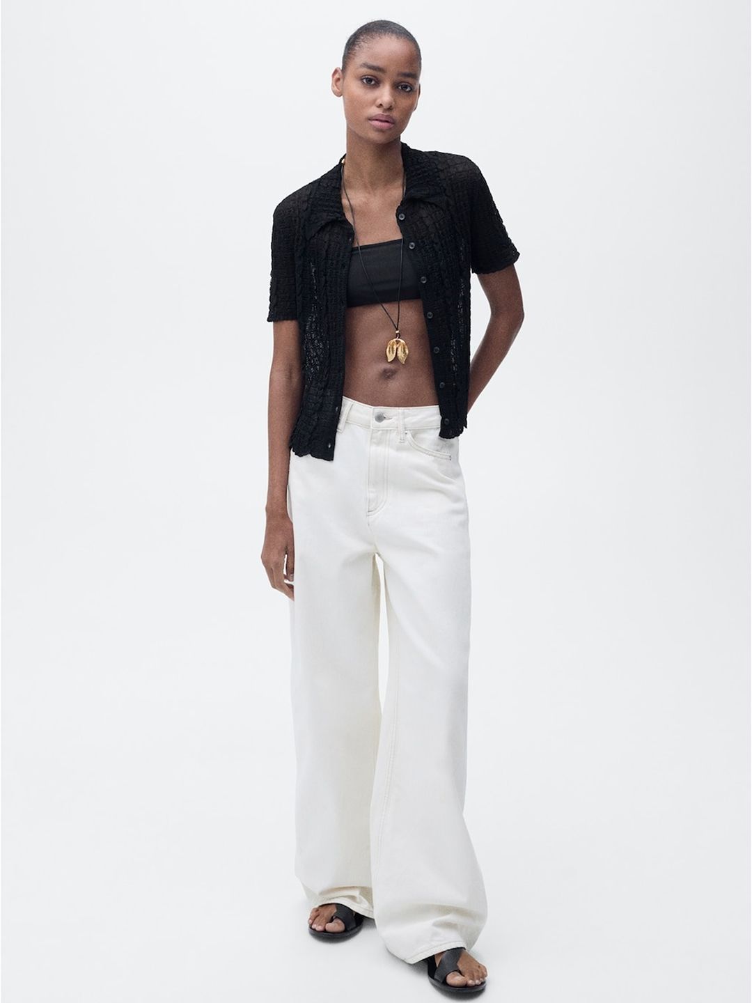 Textured Shirt Style Top
