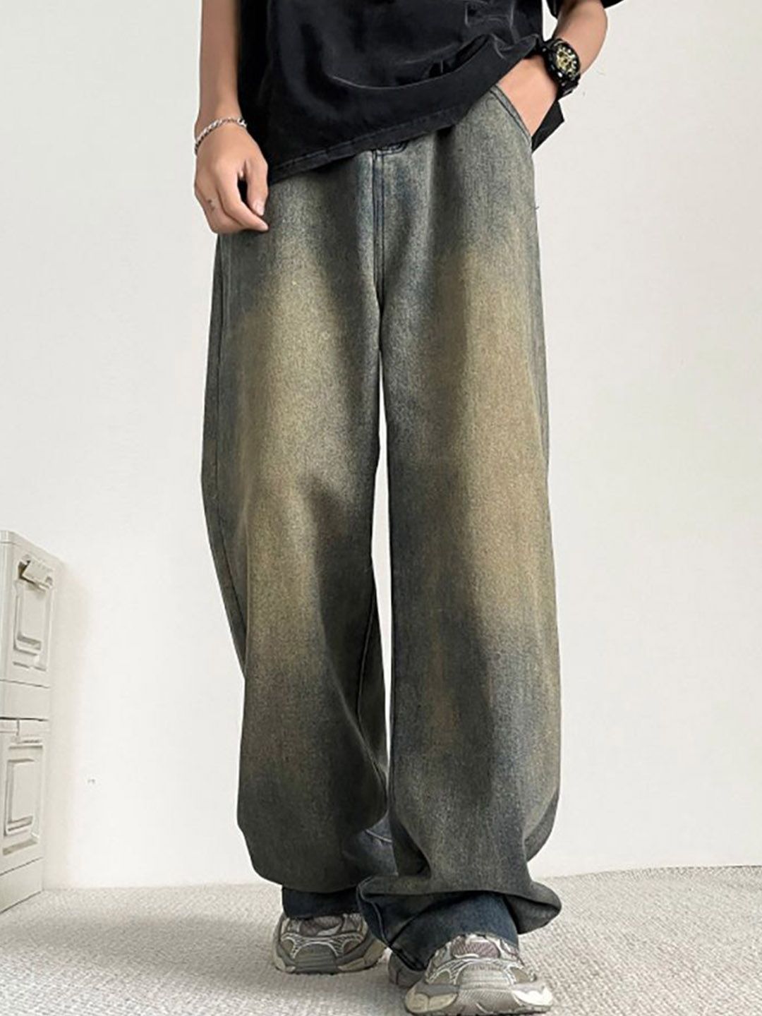 StyleCast x Revolte Men Wide Leg Medium Shade Jeans