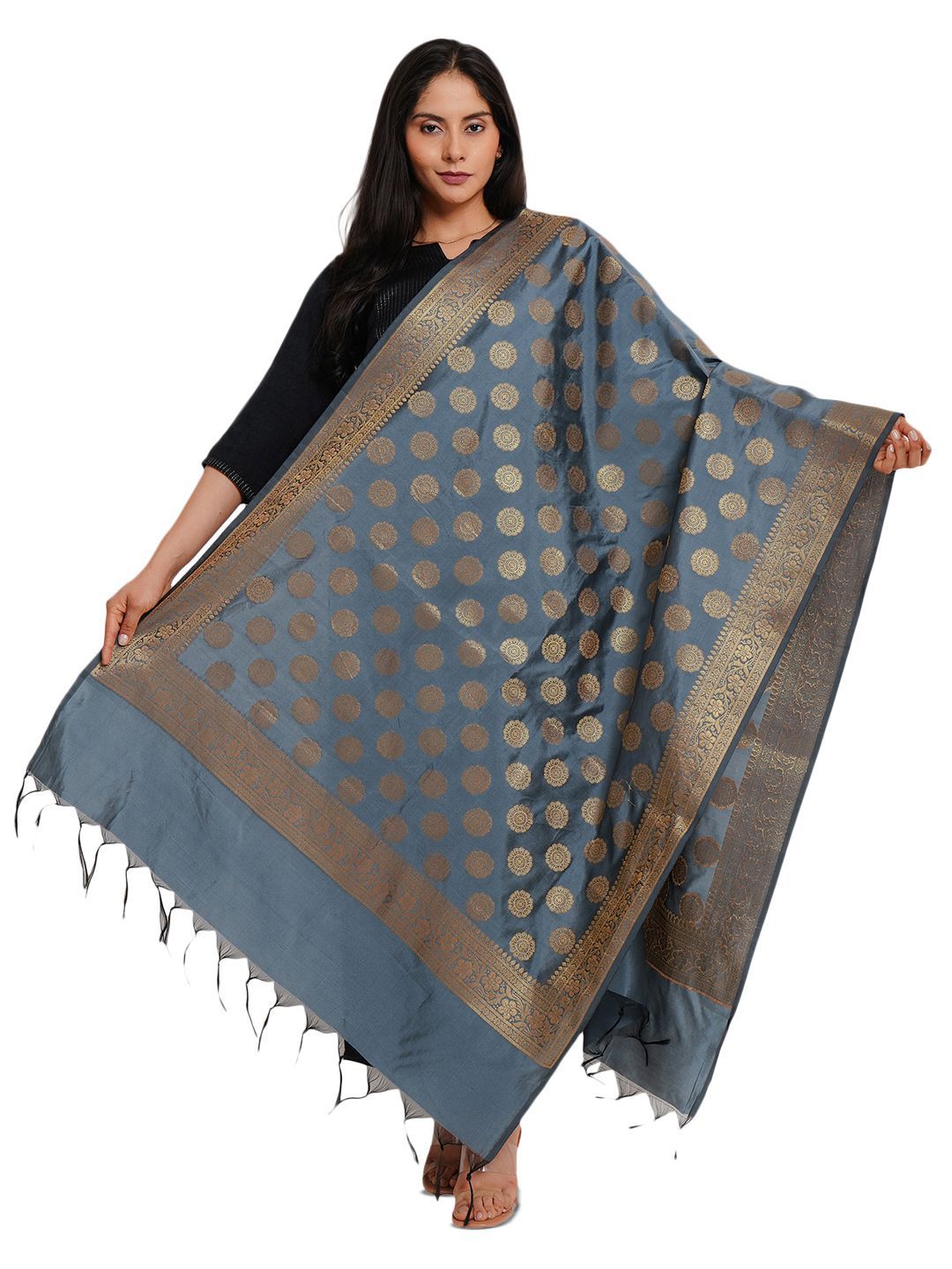 Way2Like Floral Woven Design Zari Banarasi Silk Dupatta
