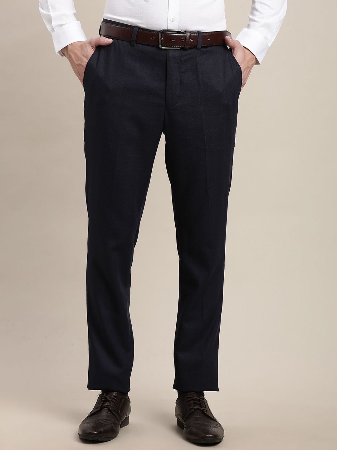 Turtle Men Checked Tailored Skinny Fit Trousers