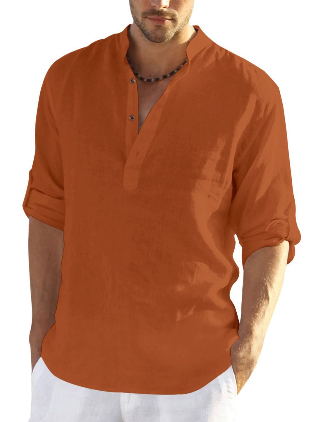 Zombom Cotton Mandarin Collar Straight Short Kurta