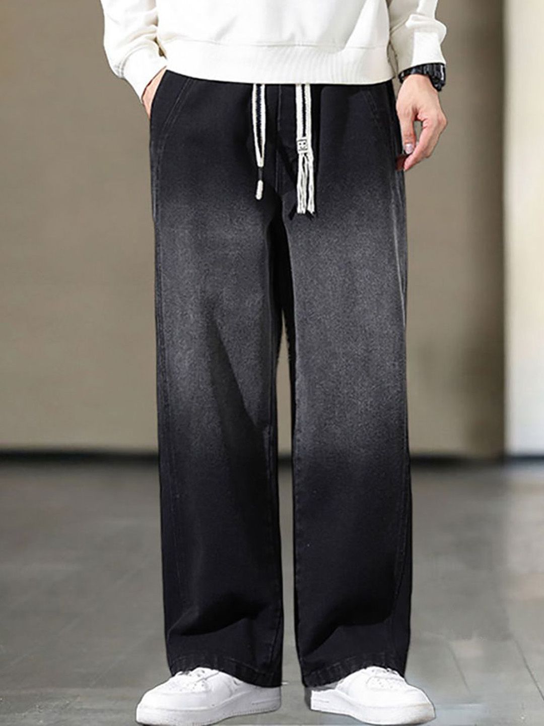 StyleCast x Revolte Men Wide Leg Light Fade Jeans