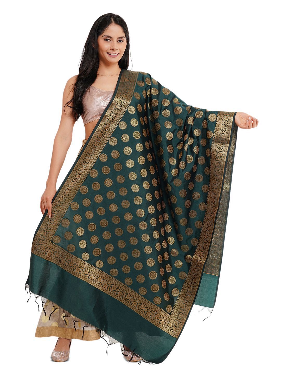 Way2Like Floral Woven Design Zari Banarasi Silk Dupatta